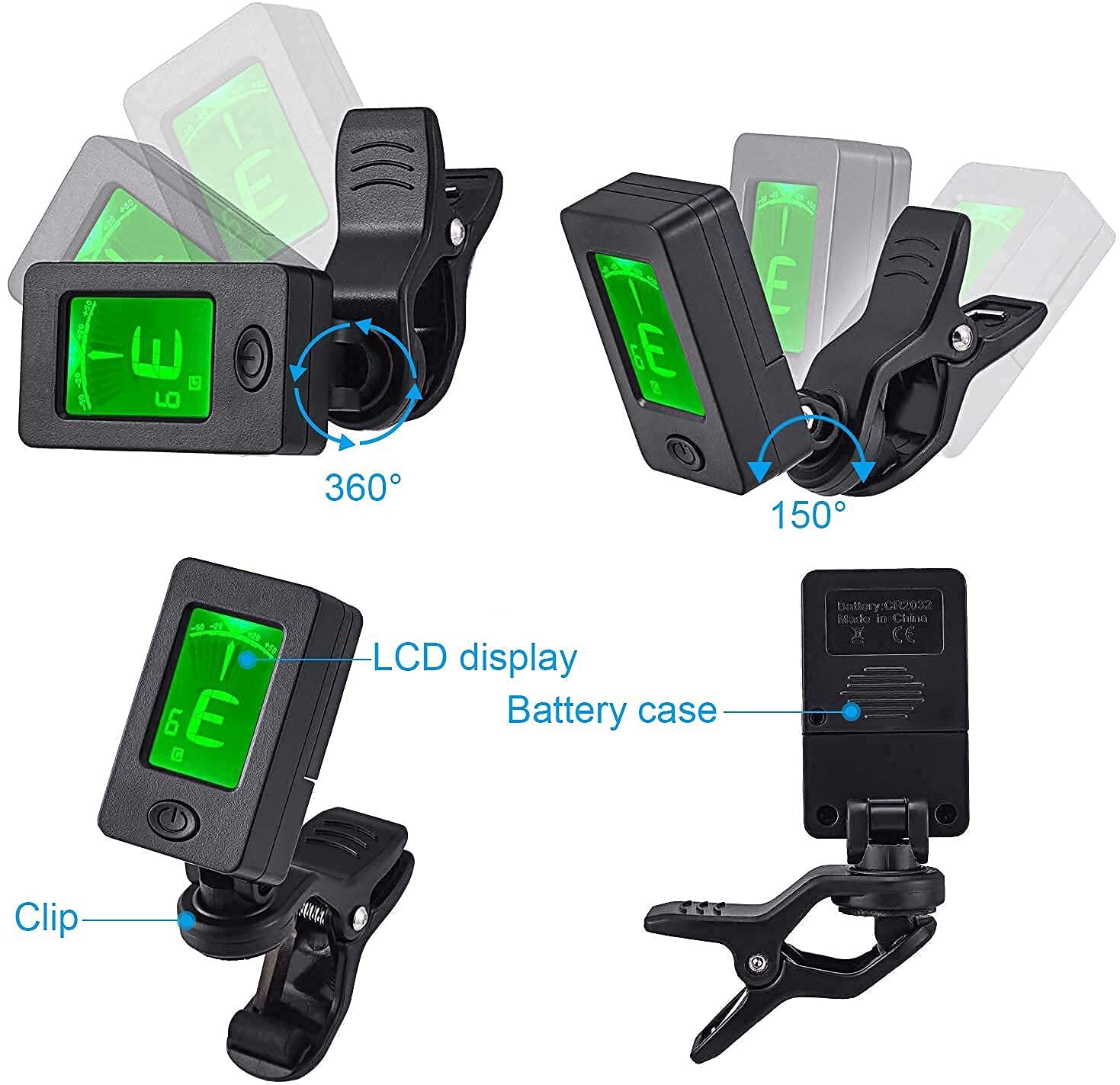 MOREYES Guitar Capo Tuner Clip on Guitar, Violin, Bass, Ukulele Chromatic with Picks (Tuner and Black Capo)